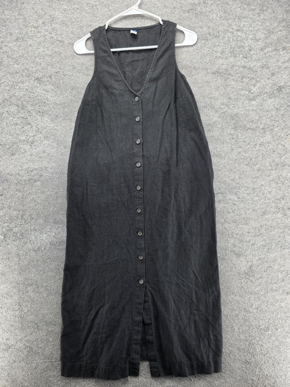 Old Navy Dress Womens S Black Tank Dress Maxi V-Neck Button Strappy Adjustable